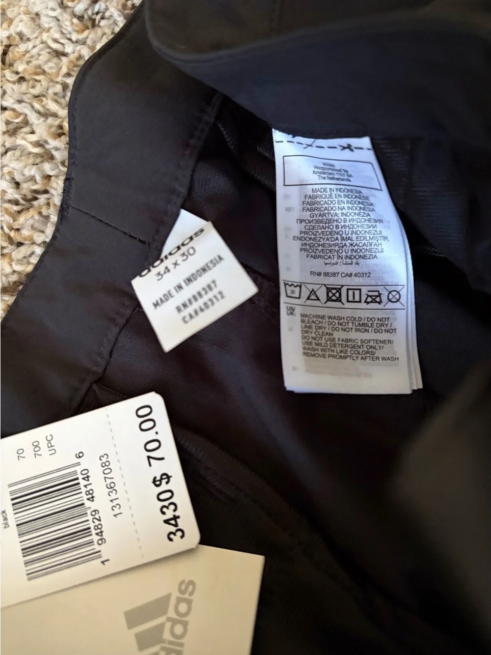 adidas Black Men's Golf Chinos 34X30 Mens Pants